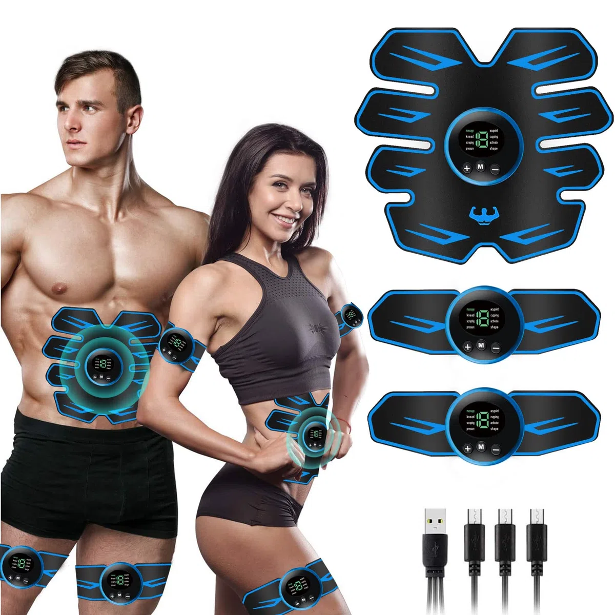 Electrostimulateur Musculaire Femme Homme Entraînement Abdominal pour Abdomen/Bras/Jambes,8 Modes 18 Niveaux, Ceinture Abdominale Electrostimulation