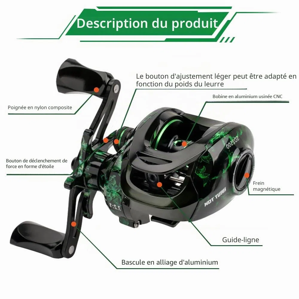 Moulinet de pêche à la baitcasting, système de freinage magnétique pour la pêche en Eau salée et en Eau Douce, Moulinet de pêche avec roulements à Billes en Acier Inoxydable 18 + 1BB, Disponible en