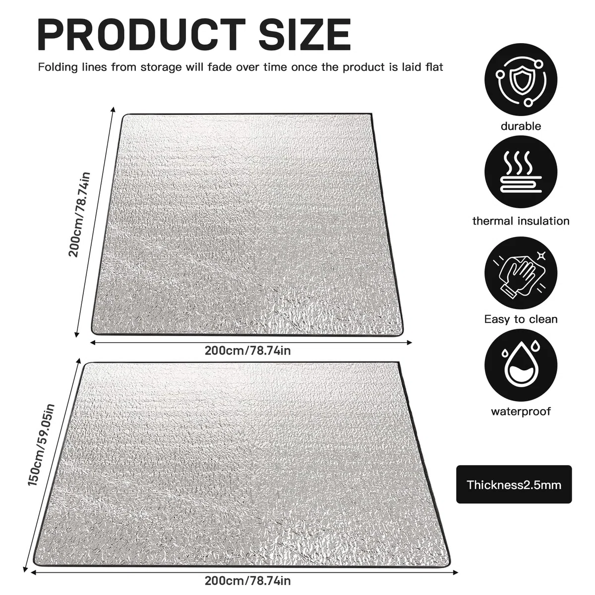 Tapis isolant en aluminium - Tapis de couchage pour camping - Tapis thermique pliable - Tapis de sol pour camping