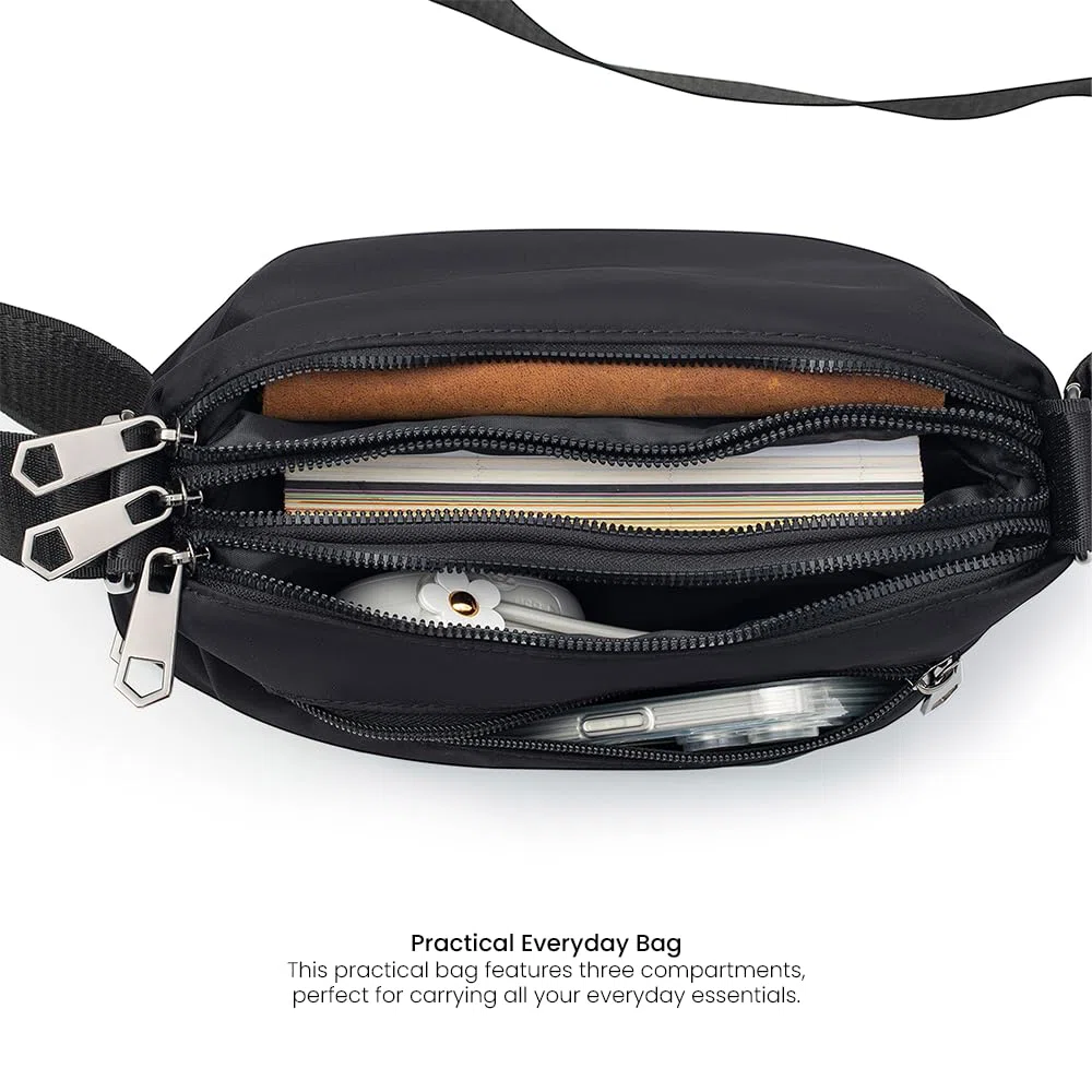 Sacoche Homme Bandouliere & Sac Bandoulière Femme – Sac Bandoulière Homme Compact Nylon Multi-Poches, Sacoche Pratique avec Sangle Réglable pour Voyage, Travail et Quotidien (Noir)