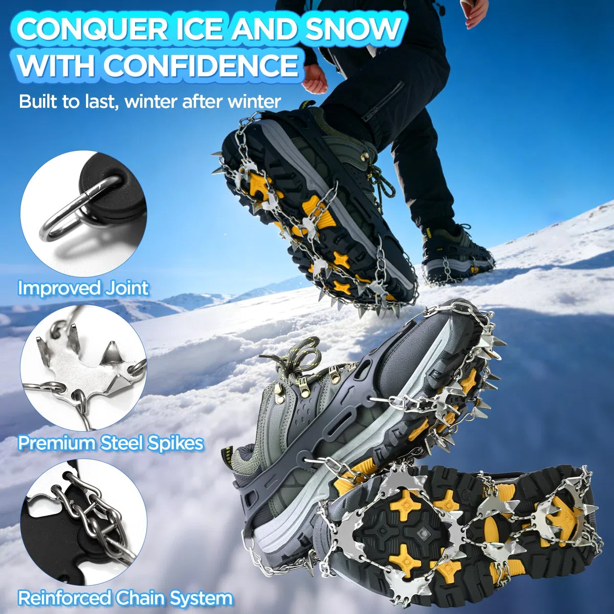 Crampons pour Bottes de randonnée, 24/32 Crampons antidérapants en Acier Inoxydable pour Chaussures et Bottes, Crampons de Traction durables pour la Marche, Le Jogging, l'escalade et la randonnée