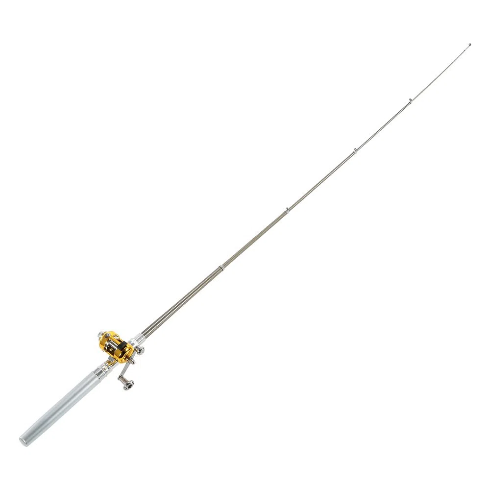 HUIOP Ensemble combiné de moulinet de canne à pêche Mini stylo de poche portable télescopique Canne à pêche et moulinet Ligne de pêche en alliage d'aluminium Leurres souples Appâts Jig Hooks,Fishing R