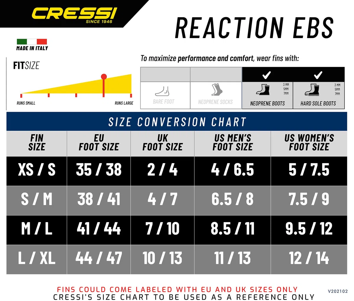 Cressi Reaction EBS, Palme Plongee avec Bungee