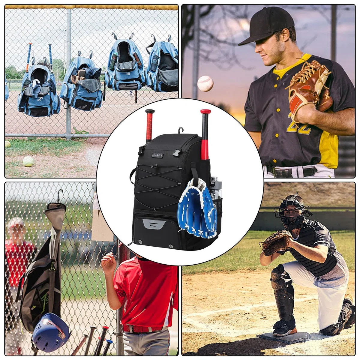 Générique Sac de Batte de Baseball pour Jeunes – Sac d'équipement léger et étanche avec Crochet de clôture et Grand Compartiment Principal pour Casque pour Adultes Softball, Accessoires T-Ball