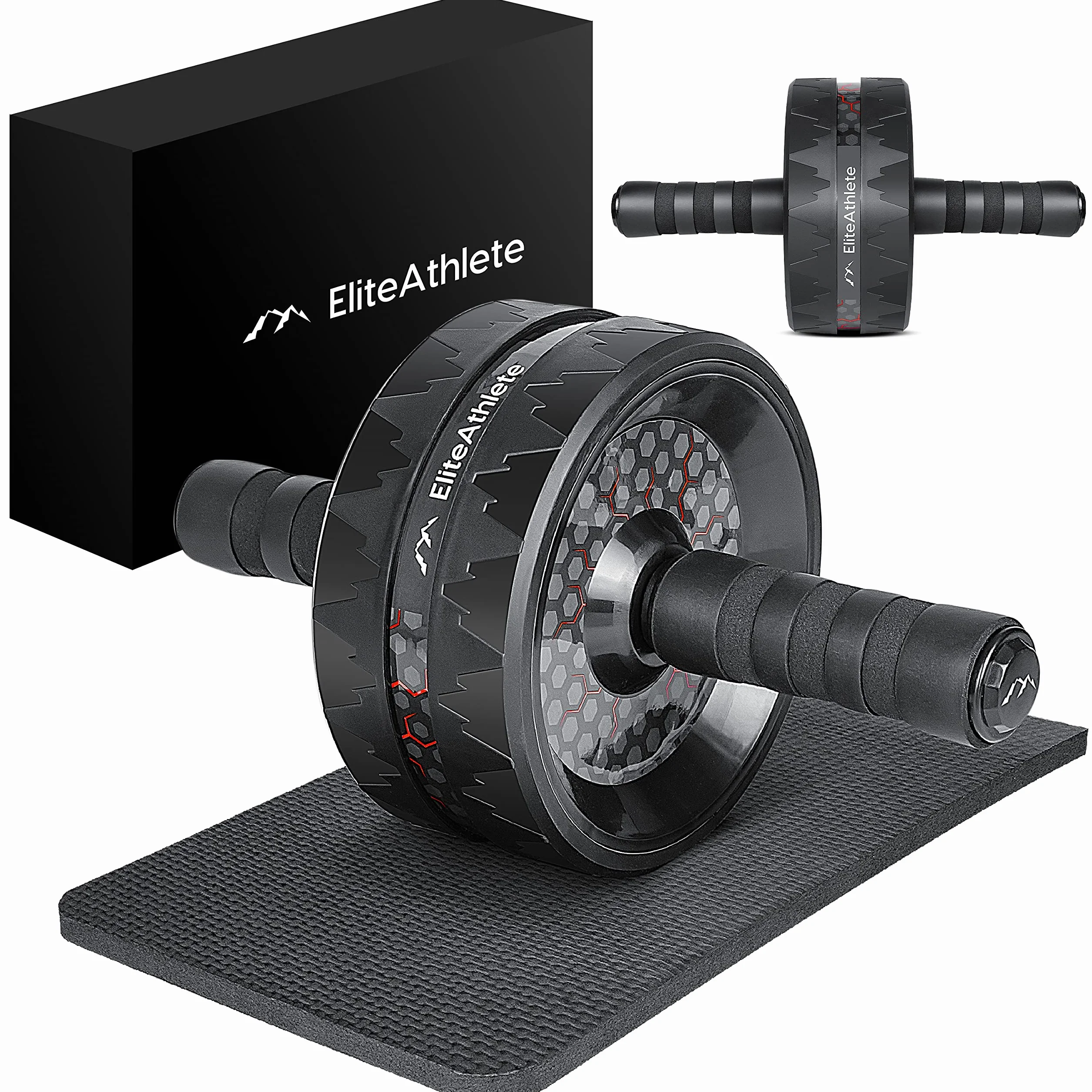 EliteAthlete Roue Abdominale - Roulette Abdominaux - AB Wheel - Rouleau Abdo - Abdos musculation appareil de sport fitness - AB Roller incl. tapis rembourré