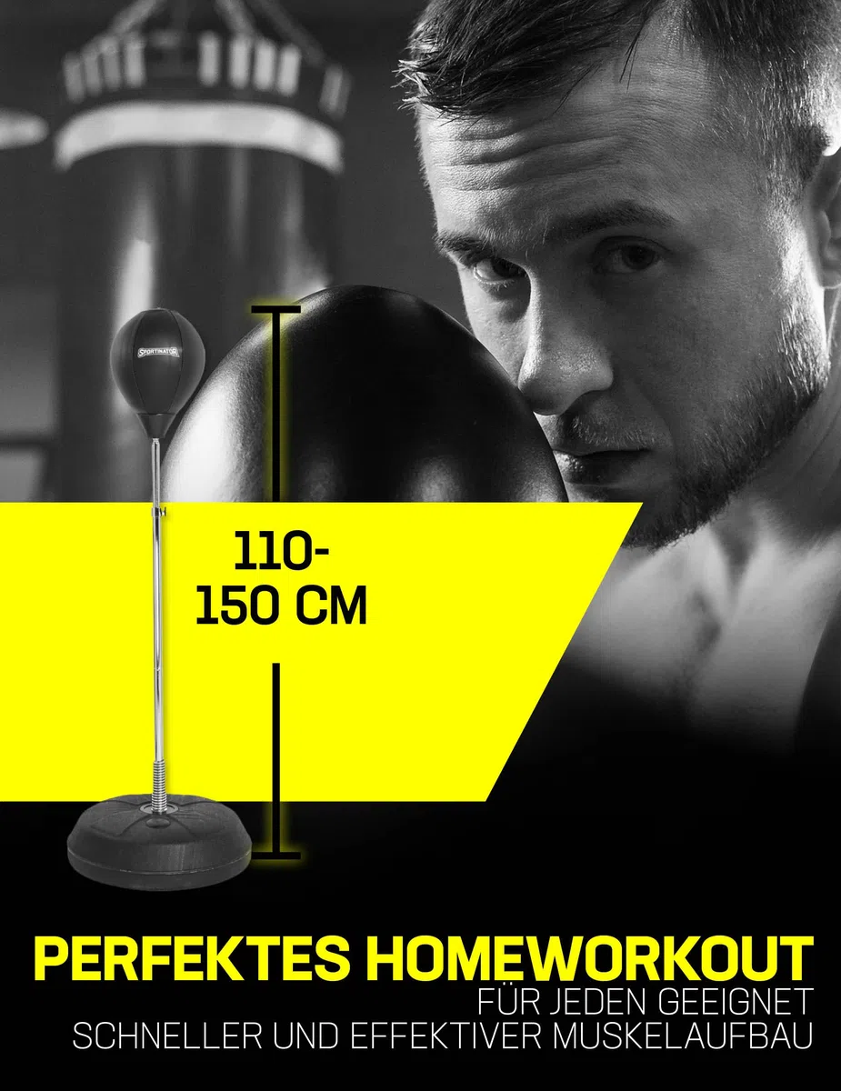 SPORTINATOR Punchingball Lot de 3 stand de boxe avec poire et gants de boxe Hauteur réglable 125 cm à 150 cm Entraînement réflexes et vitesse