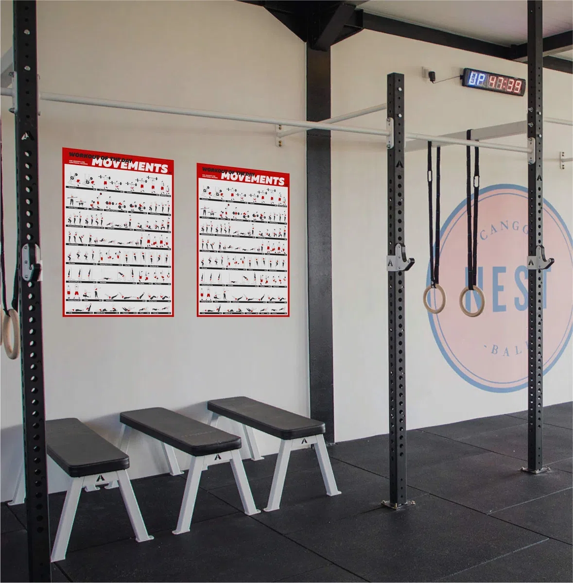 Profit Crossfit Ensemble d'affiches d'exercices – Guide avec 45 mouvements principaux WOD pour un entraînement complet du corps