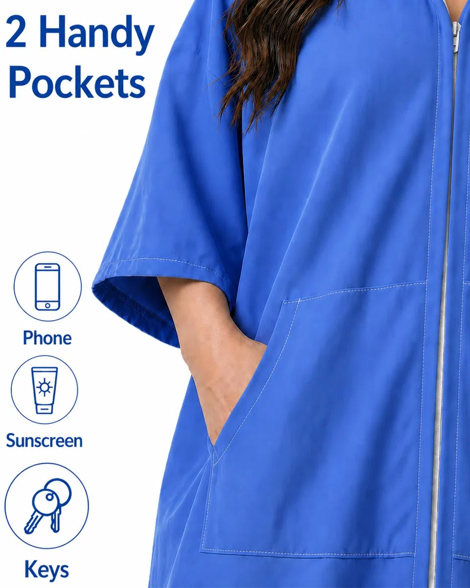 Morbuy Poncho de Bain Femme avec Capuche & Poches, Serviette de Surf en Microfibre à Séchage Rapide pour se Changer Idéales pour Plage, Camping, Natation