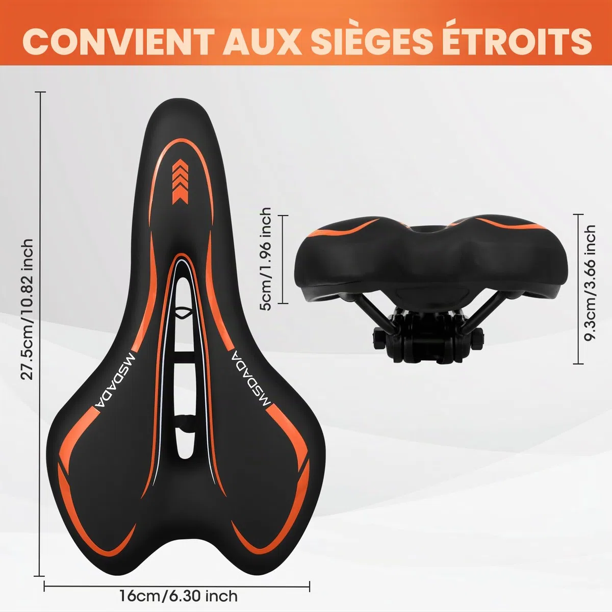 MSDADA Selle de Vélo, Selle Gel Ultra Confortable Ergonomique Imperméable Respirante Absorbant Les Chocs Creux Siège de Vélo pour Vélo VTT Vélo Route Vélo Ville Homme et Femme