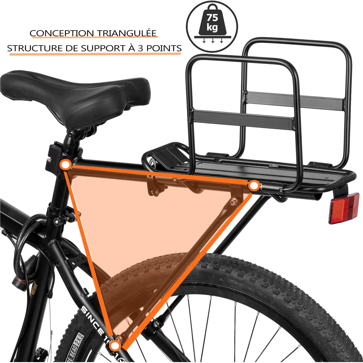 Porte-bagages pliable à larges ailes pour vélo, libération rapide, universel, grande capacité, hauteur réglable de 7,3 à 7,6 m