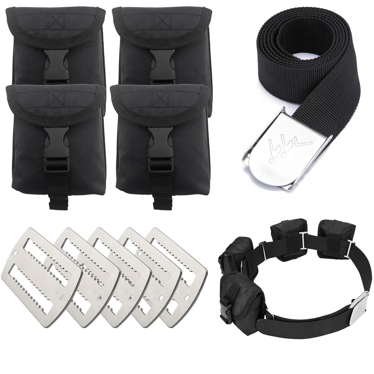 Ceinture de poids de plongée avec 4 poches détachables, boucle à dégagement rapide, poche de plongée + 5 supports de poids, sangle de plongée réglable pour tour de taille de 81 à