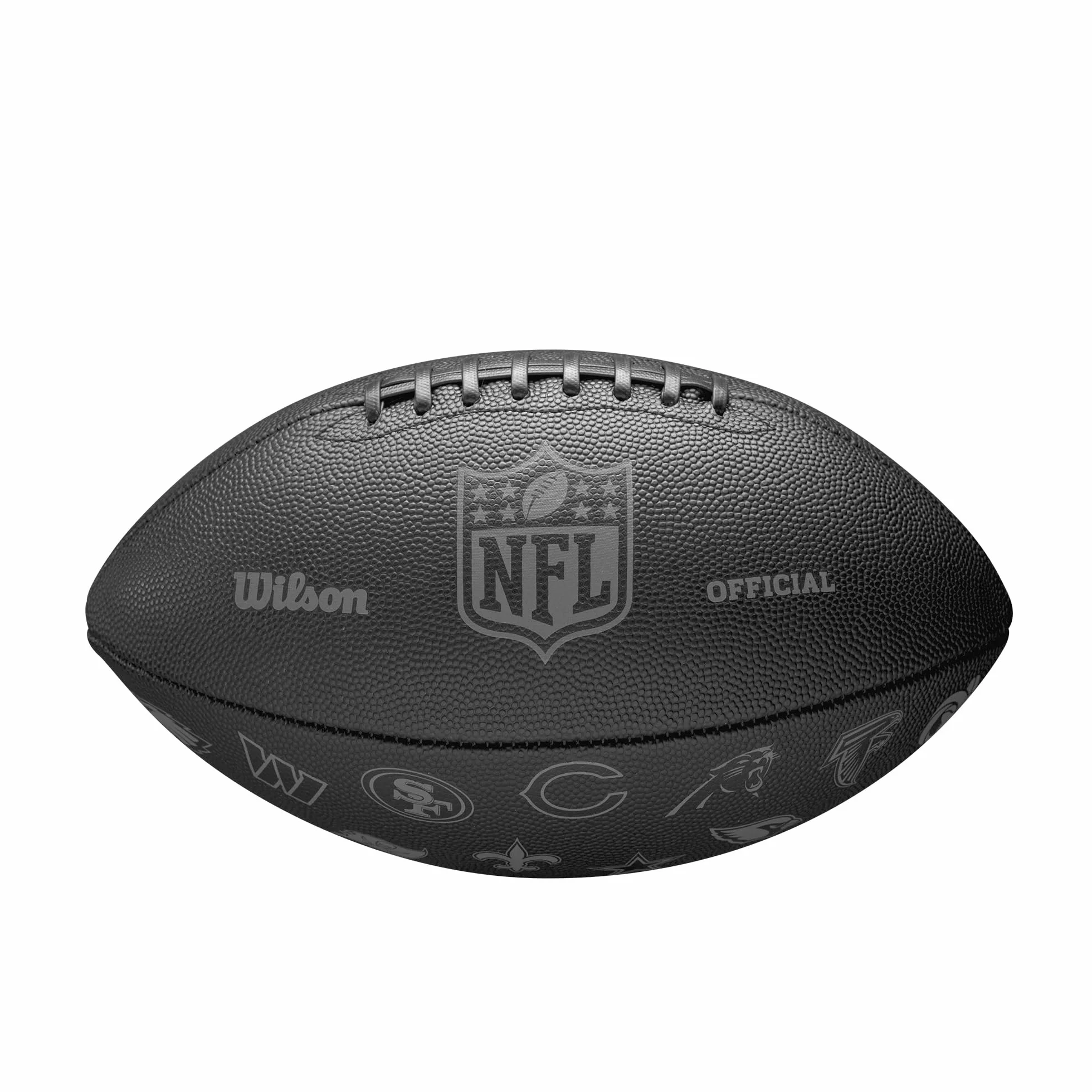 WILSON NFL 32 Team, Ballon de Football Américain, Doté d'une Vessie à Verrouillage par Pression et Laçage Classique, Look Élégant en Matériaux Robustes, Couleur: Noir, Taille Officielle