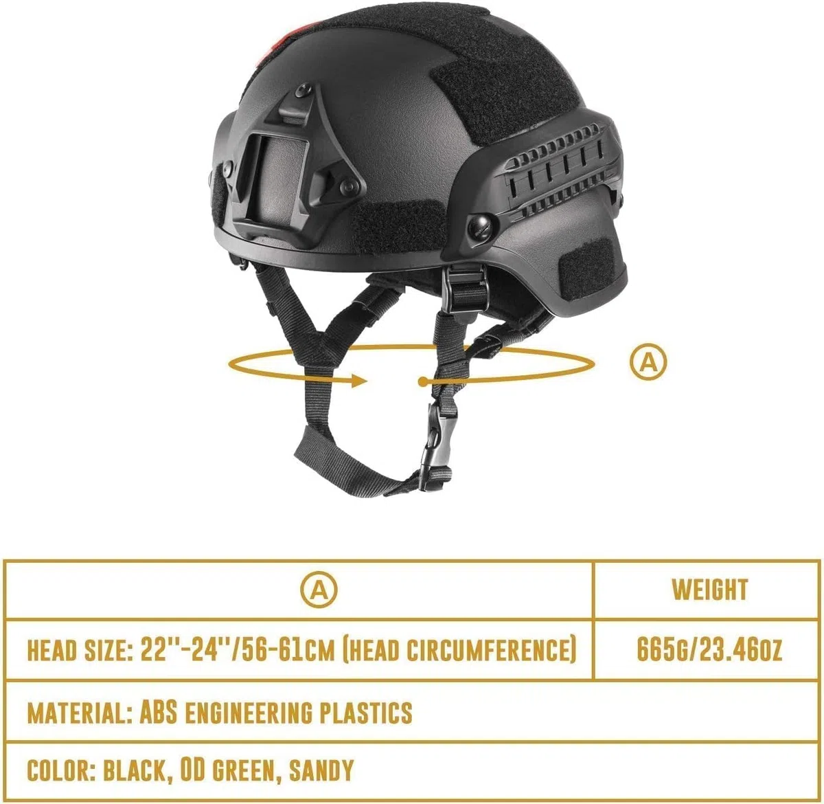 Casque Airsoft Mich 2000 ACH tactique avec protection auditive, support NVG avant et rail latéral pour paintball, sports de plein air, chasse, tir