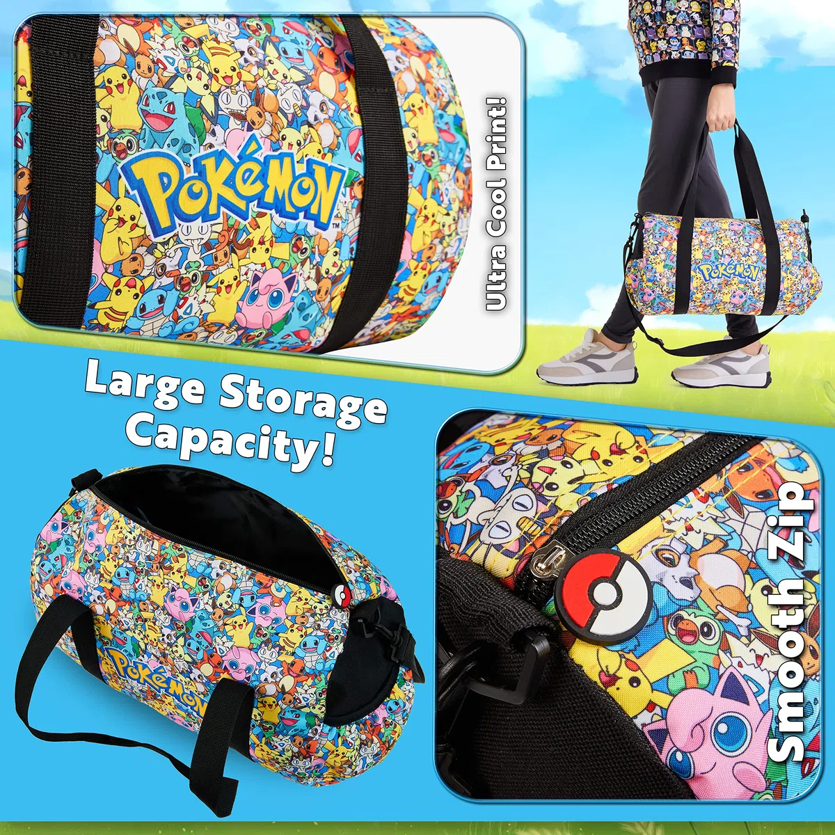 Pokemon Sac de Sport Enfant, Sac de Gym, Sac Piscine, Sac de Foot Enfant Garcon Fille, Sacs de Sport pour Enfant, Sac de Voyage, Idée Cadeau pour Fan de Pokemon Accessoire Officiel (Multi)