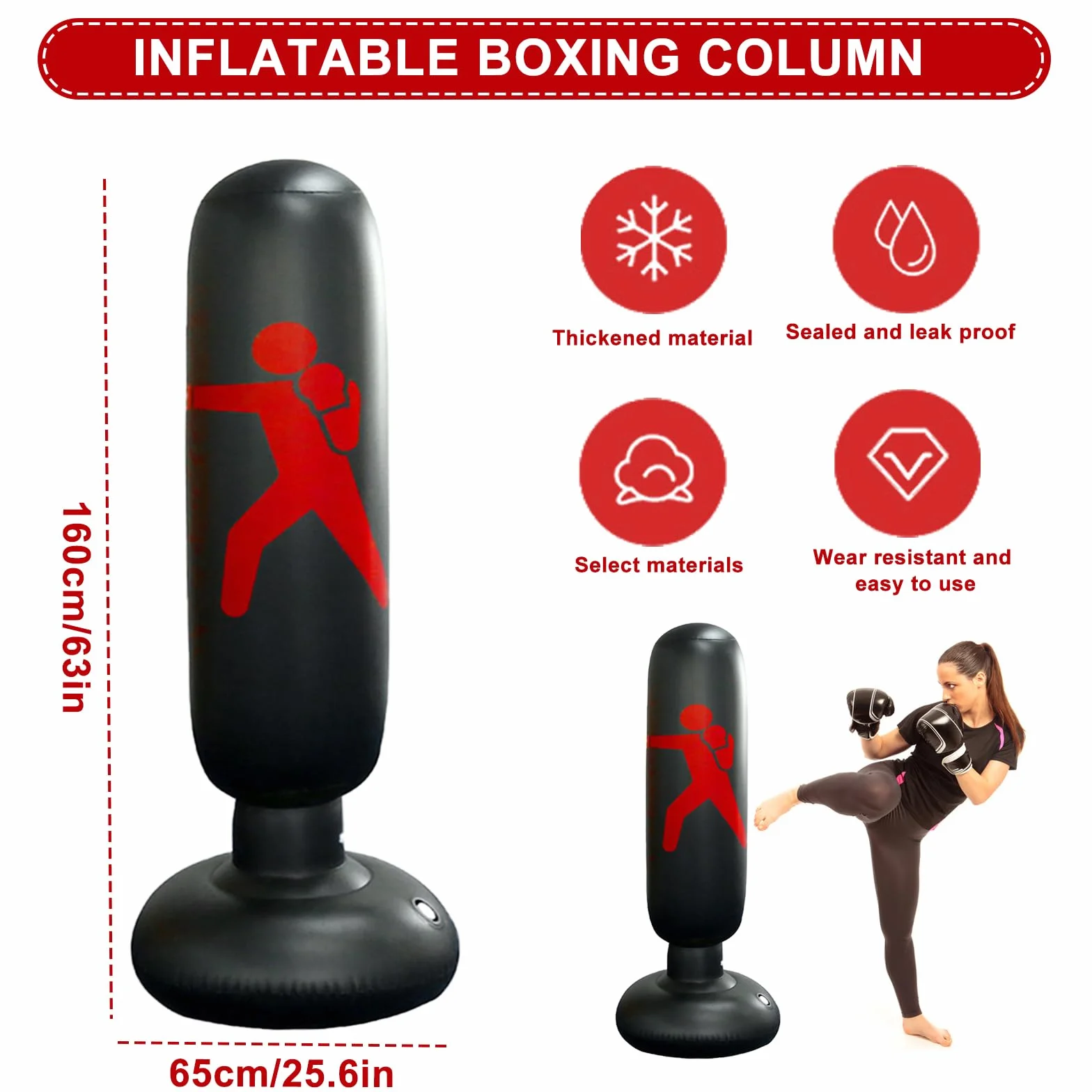 Sac de Boxe Enfant 160 cm, Sac de Frappe Enfant, Gonflable Autoportant Sac de Boxe, pour Karaté Kickboxing, éQuipement D'EntraîNement, Cadeau pour GarçOns Filles