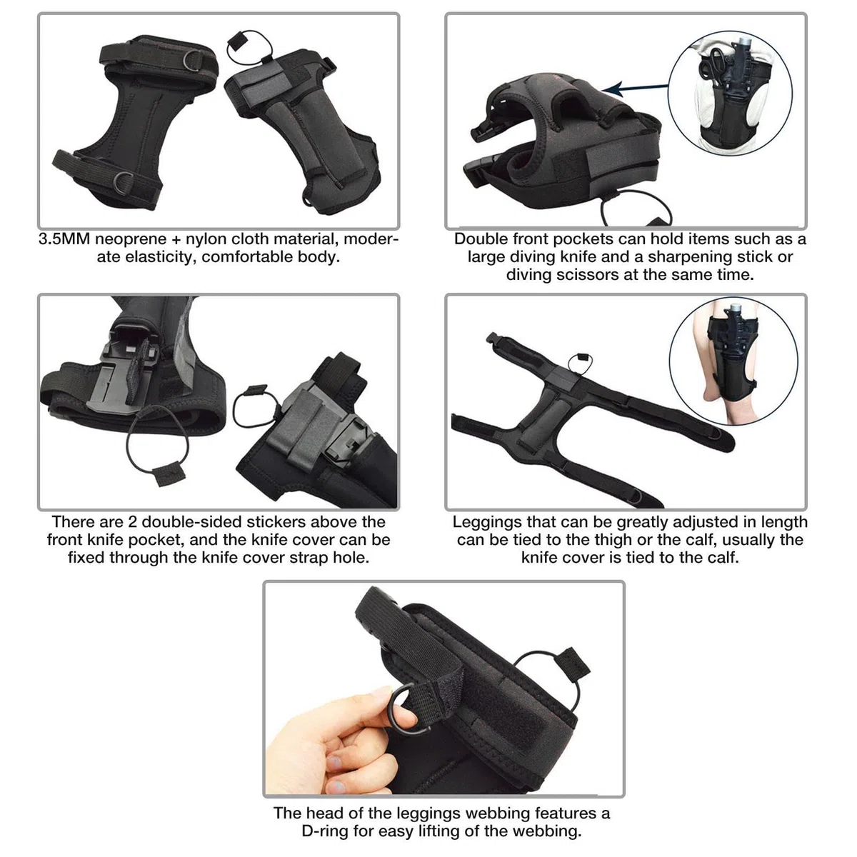 Housse pour coupeur de plongée – Housse pour lames de plongée | Ensemble de lames de plongée, lames de plongée, housses en nylon, support de lame fixe, sangle de jambe pour plongée, plongée avec tuba
