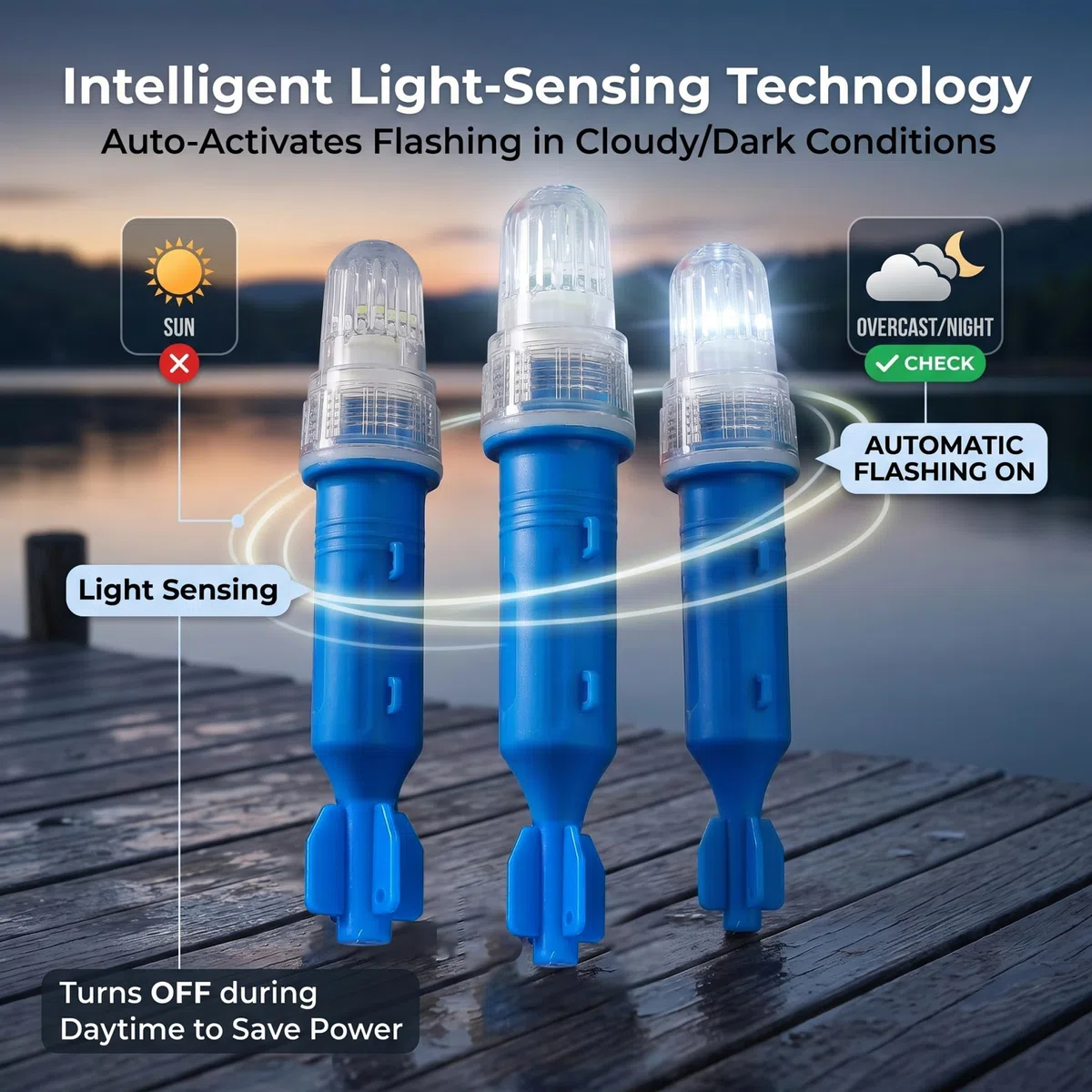 Fusées Marines 3 pièces, fusées éclairantes pour Bateau à contrôle de lumière Intelligent, fusée étanche pour Bateau avec Modes Multi-Flash (Bleu).
