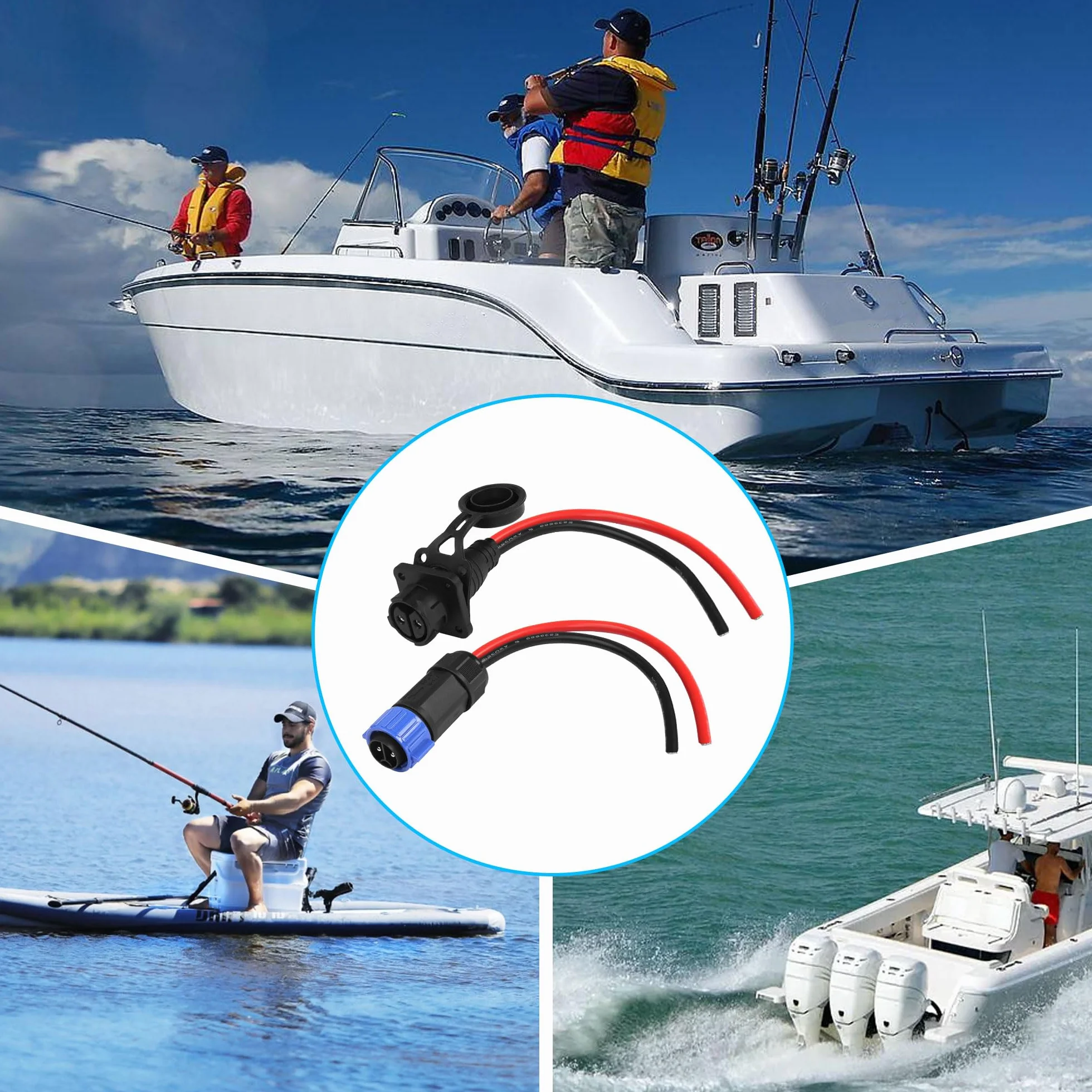 CERRXIAN Connecteur SCOT pour moteur à la traîne - Kit de connexion rapide - 2 broches - 12/24/36/48 V - Pour bateau de mer, moteur de pêche à la traîne kayak