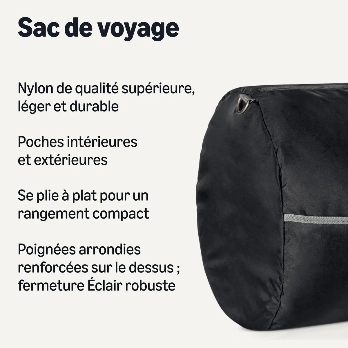 Amazon Essentials Grand Sac de Voyage Nylon Pliable 82,3cm avec Poches Zippées, 150L, Capacité de 22,6kg, Noir (Anciennement Amazon Basics)