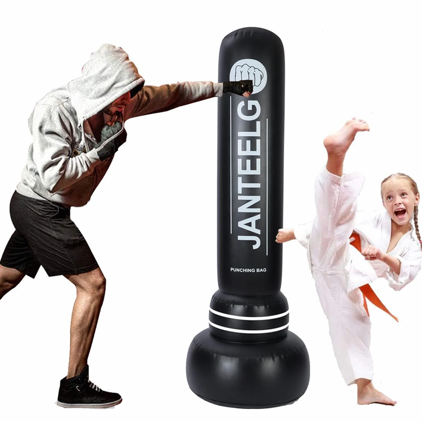 Punching Ball Enfant et Adulte - Sac de Boxe, JanTeelGO 180cm Punching Ball sur Pied pour Rebondissement Immédiat, Sacs de Frappe pour Kickboxing, Karaté