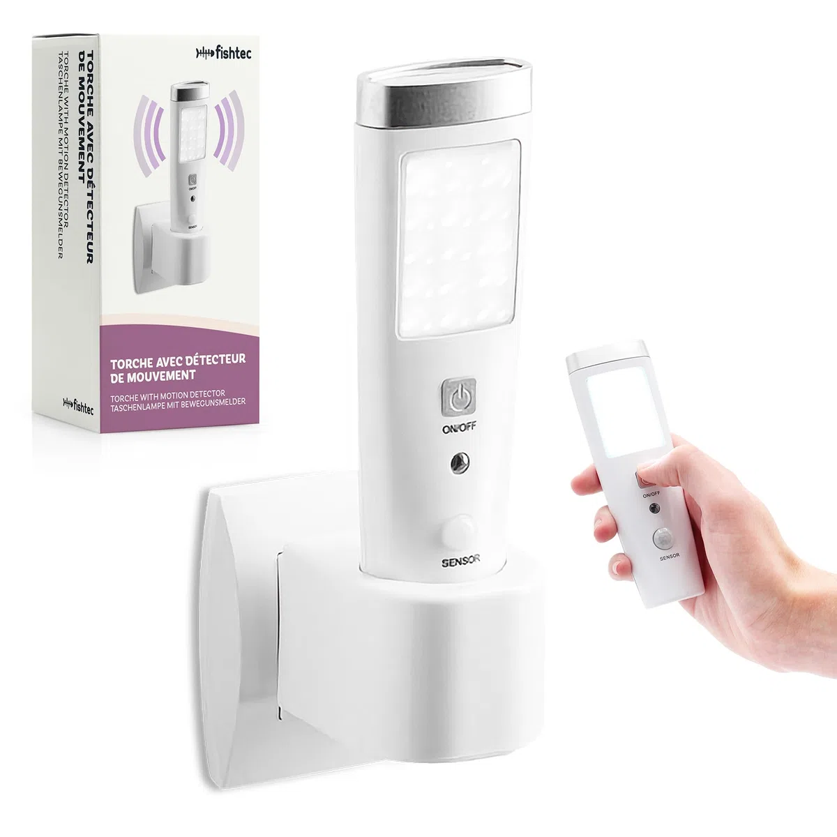 Fishtec Lampe Torche et Veilleuse à Détection Automatique - Éclairage 15 et 5 LED avec Charge par Induction - Sécurité Idéale pour Maison et Escaliers - Batterie Rechargeable 15 cm