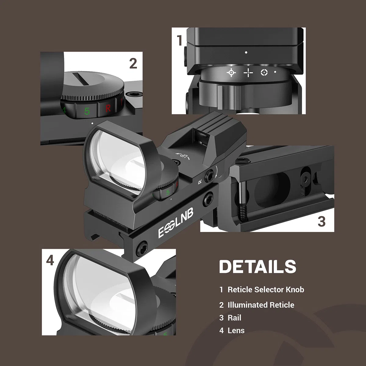 ESSLNB Viseur Airsoft 5 Paramètres de Luminosité Lunettes de Visée avec 20mm/22mm Picatinny Montage sur Rail et Couverture pour Chasse