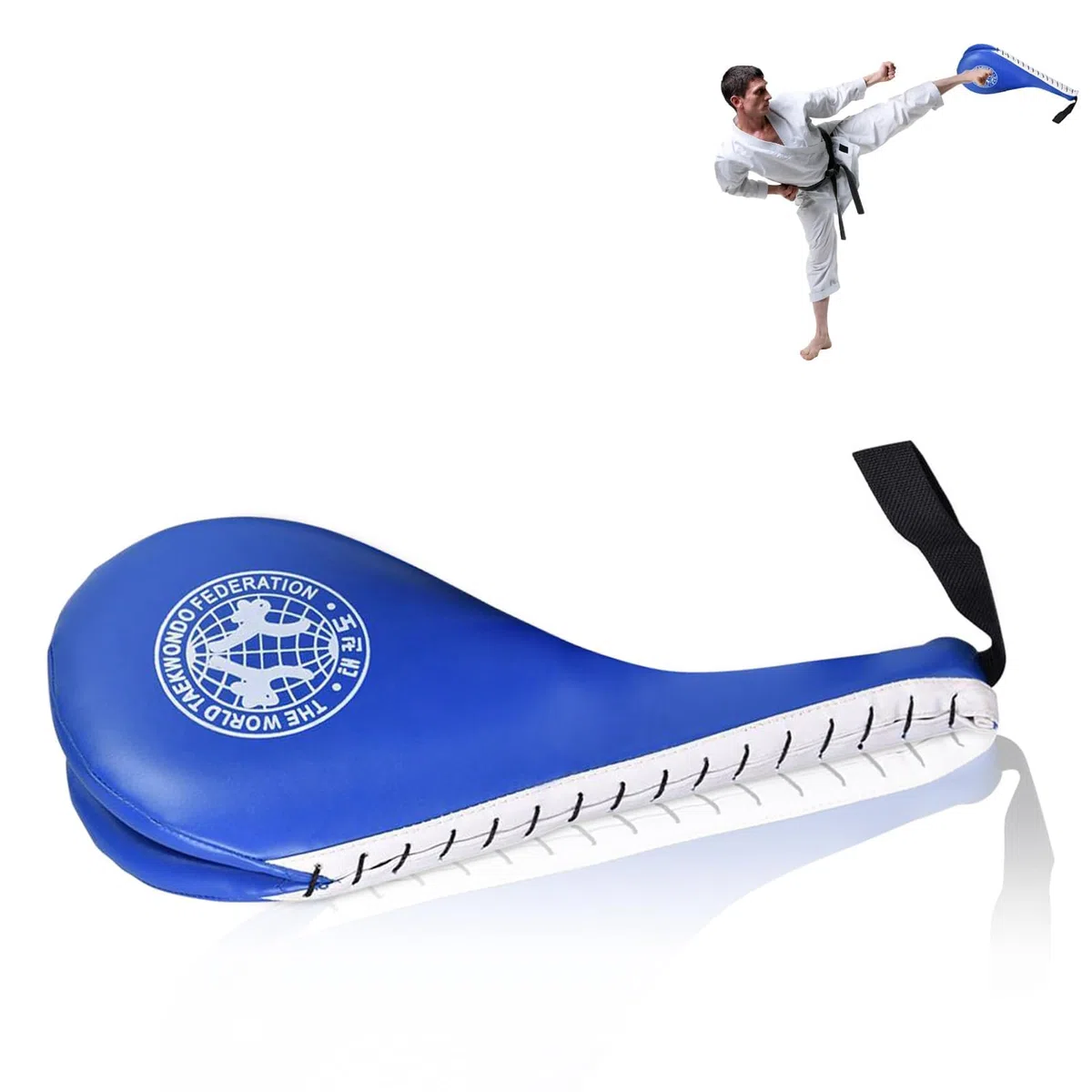 HERCHR Tapis de Kickboxing en PU, 38x19x5cm/15x7,48x1,96 po Coussinets de Frappe de Taekwondo Cible de Frappe Double Taekwondo Cible de Pad de karaté, Kickboxing, Taekwondo Kwon-Do (Bleu)