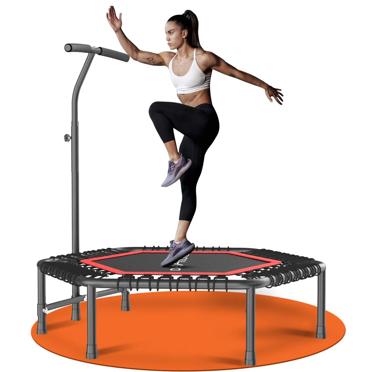 DH FitLife Trampoline Fitness Indoor | Ø114cm 45 Pouces Mini Trampoline | Capacité 150 KG | avec 3 Niveaux de poignée réglables | Stable et Silencieux