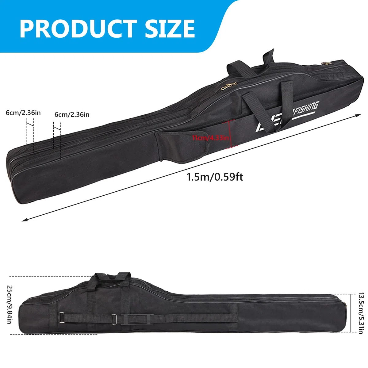 Fourreau Canne A Peche, Sac De Peche 3 Couches, 150cm Sac De Canne À Pêche Portable, Canne À Pêche Moulinet Sac A Dos Peche, Accessoires De Pêche Housse Canne A Peche Pliable(Noir)