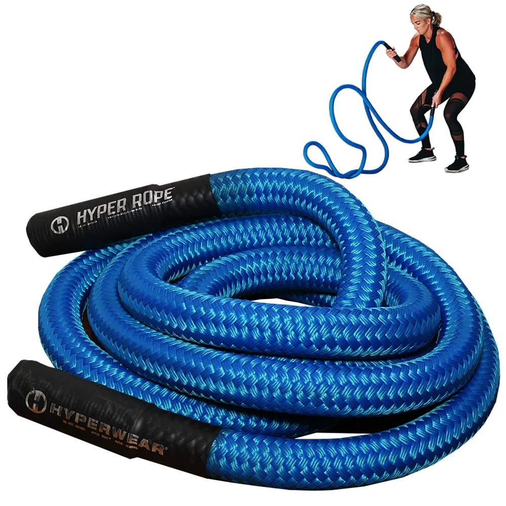 HYPERWEAR Hyper Rope Corde de combat courte lestée Corde d'exercice à la maison Gym Corde de combat Ancre Corde en option Taille complète Entraînement dans un espace de 1,8 m ou moins