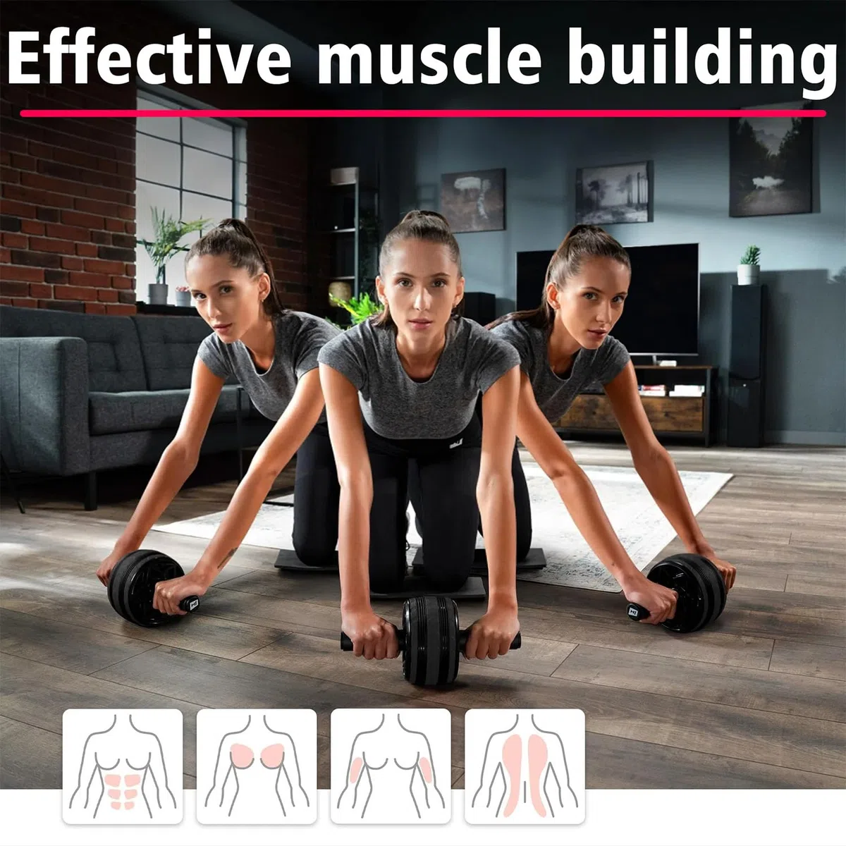 Roue Abdominale, Ab Roller Wheel, Roulette Abdominaux Avec Corde de Résistance, Ceinture de Yoga/Cadre de Support Ventral Fitness Pour Musculation Sport Maison Materiel Pour Homme Femme