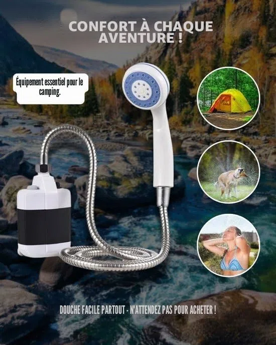 Douche extérieure portable 2200 mAh, douche de camping pour randonnée, sac à dos, voyage, plage, animaux domestiques, douche portable de camping | HYDROPORT