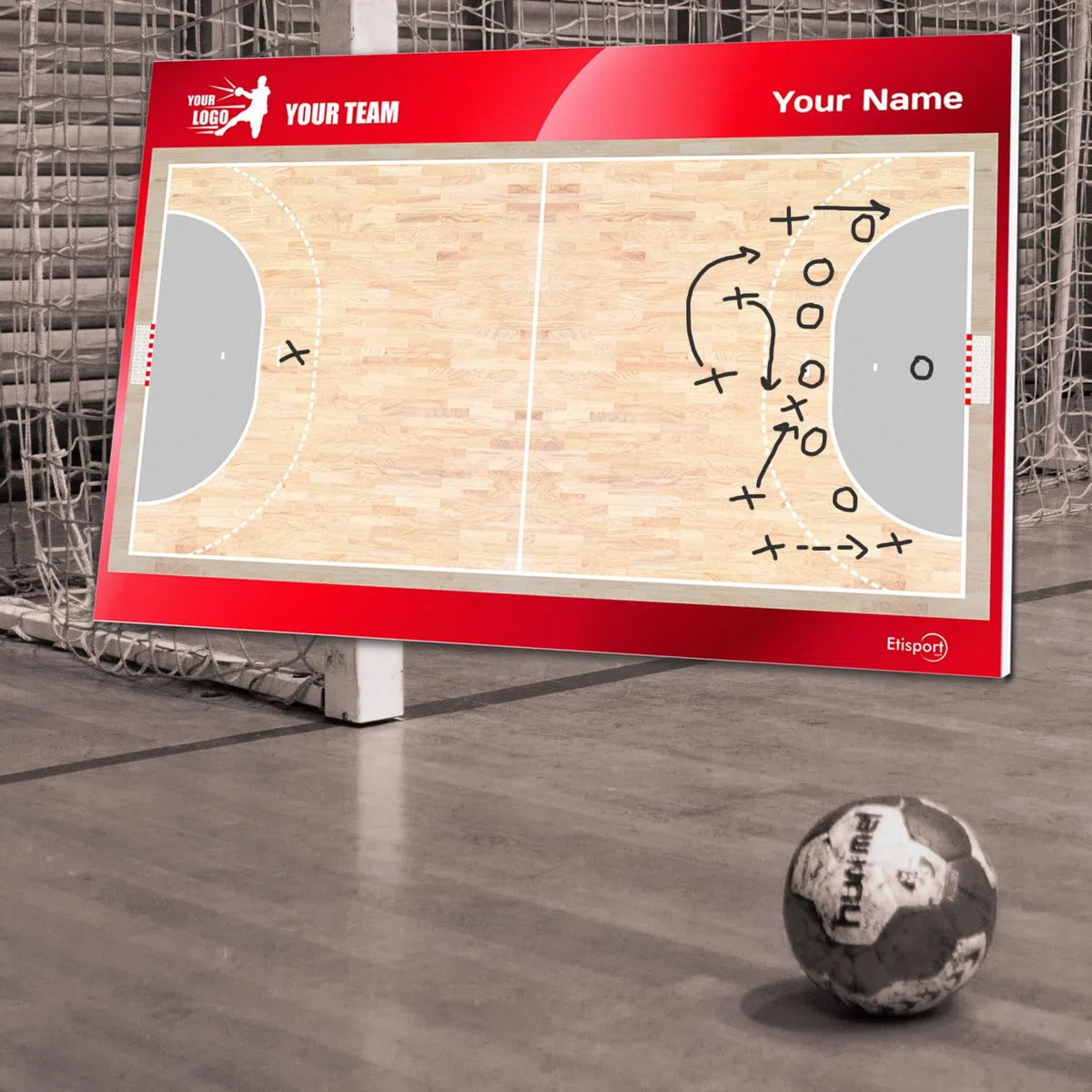 Tableau Tactique Handball pour Entraîneur. Double Face, Marqueurs Effaçables à Sec. Personnalisé avec Nom, Logo ou Blason, Club