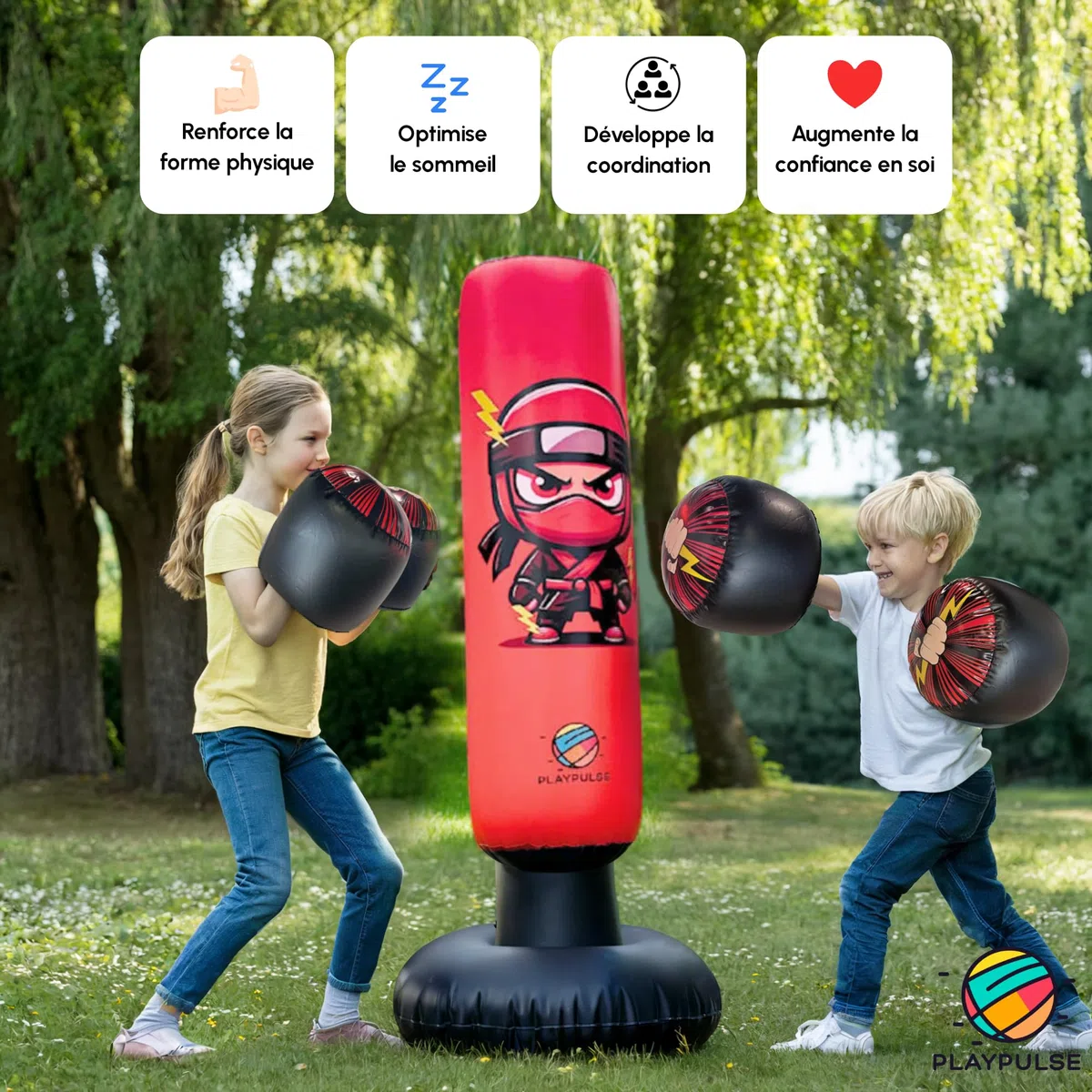 Sac de Frappe Enfant 160CM - Punching Ball Enfants + Pompe Électrique + Gants de Boxe Gonflables - 3 à 12 Ans - Jeu Exterieur Enfant et intérieur - Sac de Frappe sur Pied - Sac de Boxe
