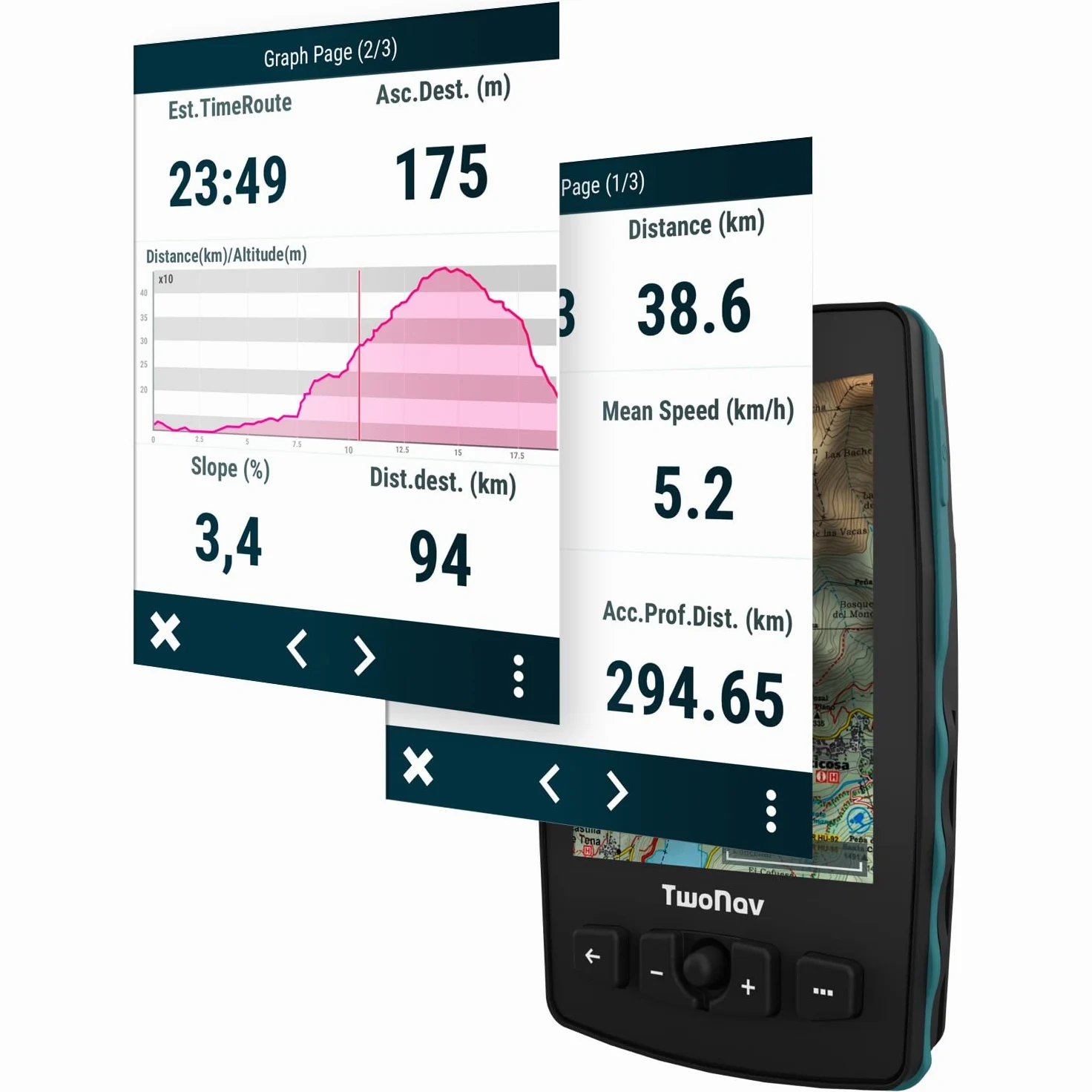 TwoNav Aventura 2 Plus + Carte France IGN Topo complète, GPS de Marche à Pied écran Large de 3,7 Pouces, Boutons et Joystick pour Alpinisme, Trekking ou randonnée. Couleur Turquoise