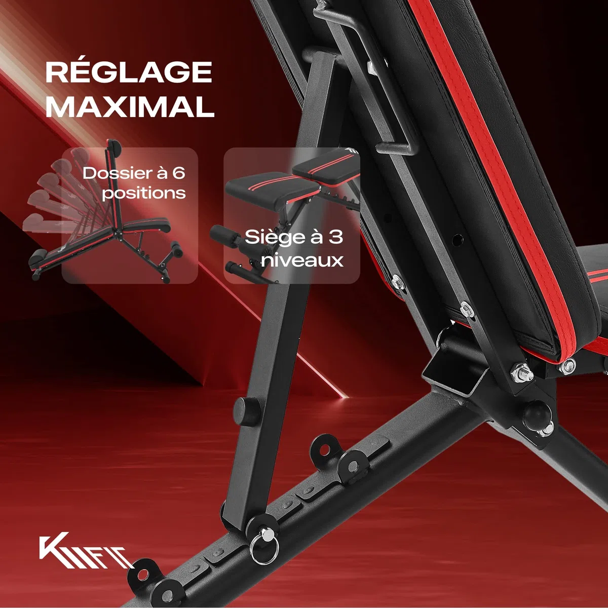 KM-Fit Banc de musculation pliable Multifonction Training Banc de fitness | Dossier réglable en 6 positions | Siège réglable en 3 positions | Surface EVA respirante