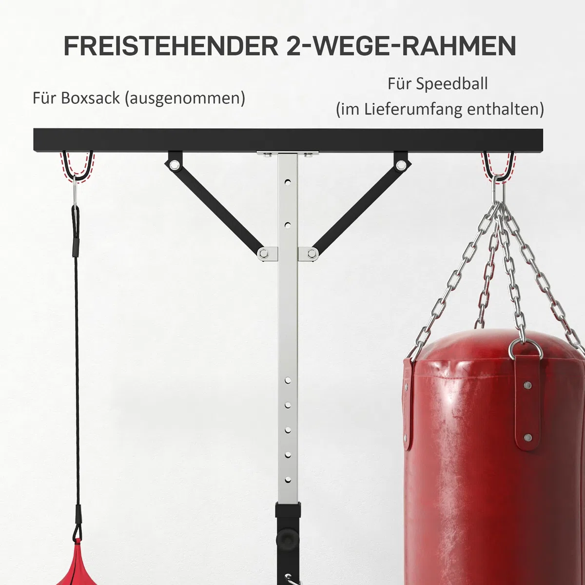 Support de Sac de Boxe SPORTNOW Réglable en Hauteur, Support de Sac de Boxe indépendant avec Speedball, jusqu'à 60 kg de Charge, Acier, Noir