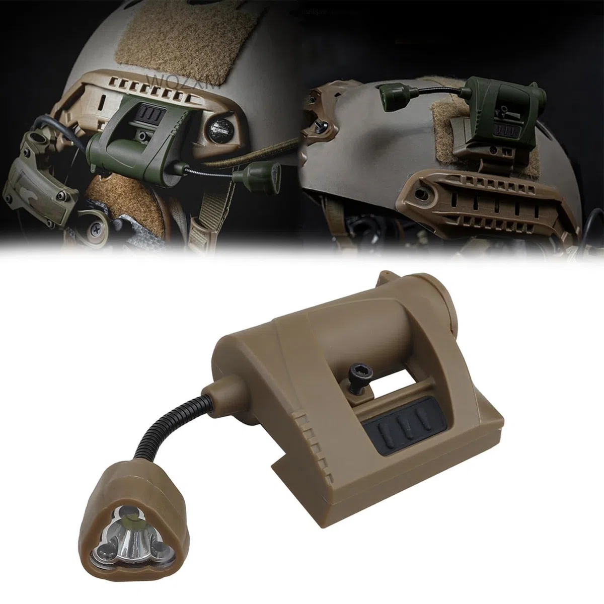 Lampe Tactique Casque avec Lampe LED IR Blanche et Rouge, Accessoires Casque Militaire, Montage système Molle Casque Rapide Mich Rail Picatinny, Lampe signalisation Survie pour(Tan)