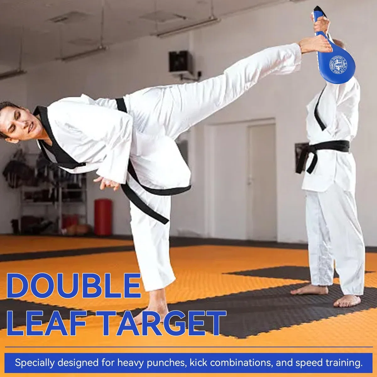 HERCHR Tapis de Kickboxing en PU, 38x19x5cm/15x7,48x1,96 po Coussinets de Frappe de Taekwondo Cible de Frappe Double Taekwondo Cible de Pad de karaté, Kickboxing, Taekwondo Kwon-Do (Bleu)