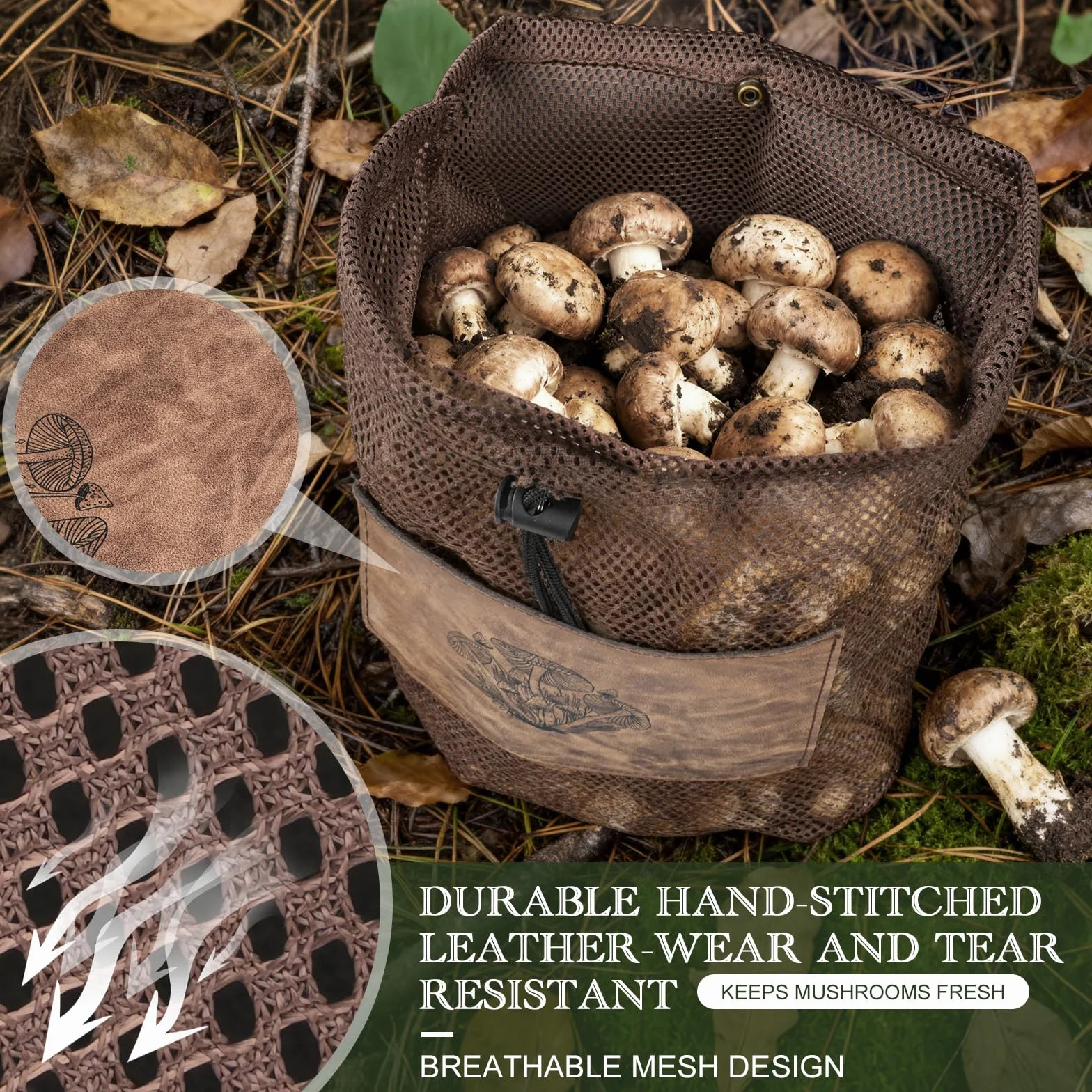 DRACHENADER Sac Champignon avec Filet Respirant – Panier Champignon Pliable, Sac de cueillette pour Champignons Frais avec bandoulière réglable