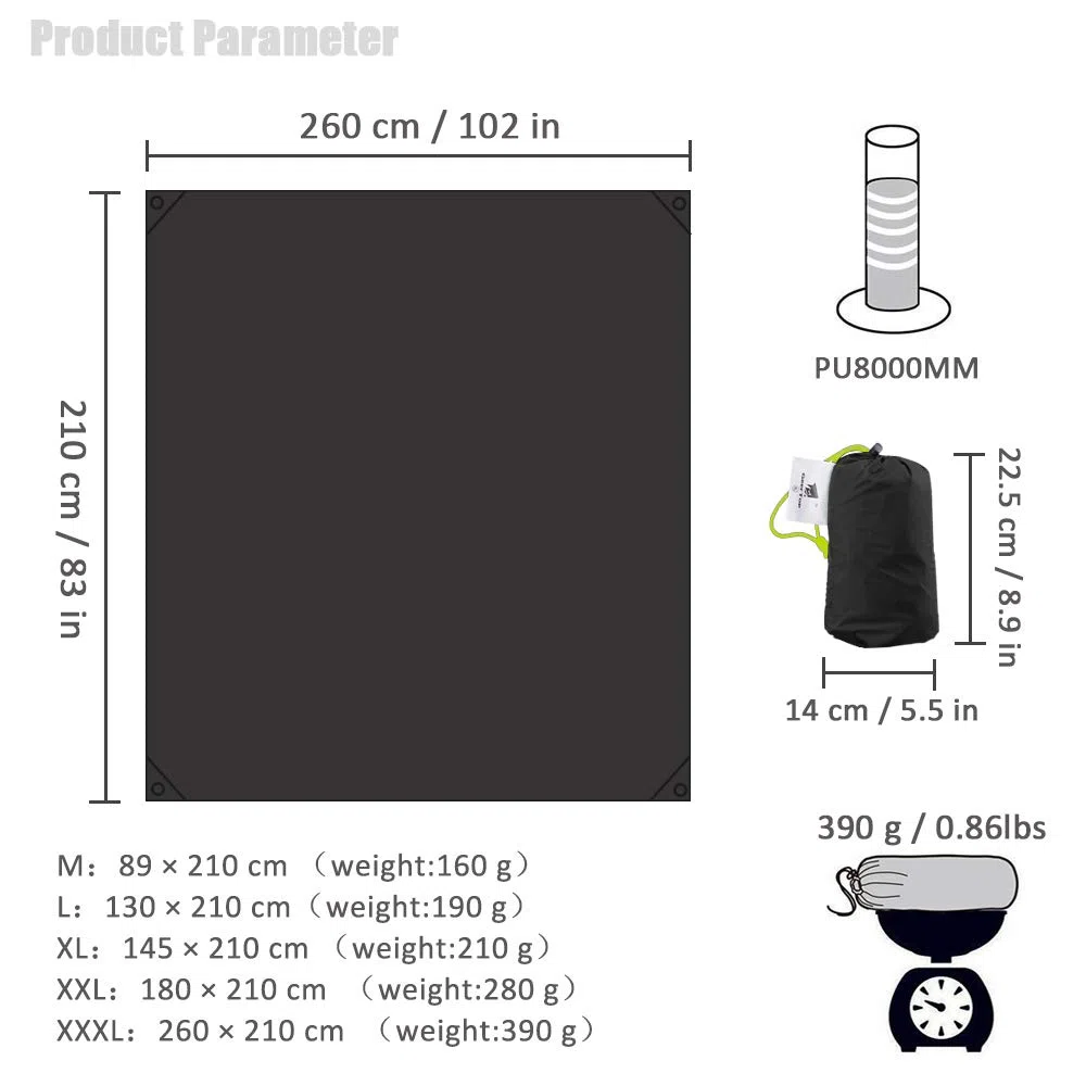 GEERTOP Tapis de Sol imperméable ultraléger pour 1 à 4 Personnes pour Camping, randonnée, Pique-Nique (5 Tailles)