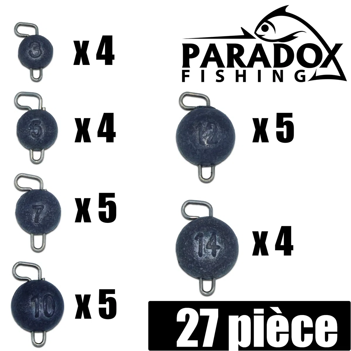 Paradox Fishing Cheburashka Set plombs Plomb (3 g/5 g/7 g/10 g/12 g/14) avec boîte pour hameçons Offset - Drop Shot Têtes plombées Dropshot