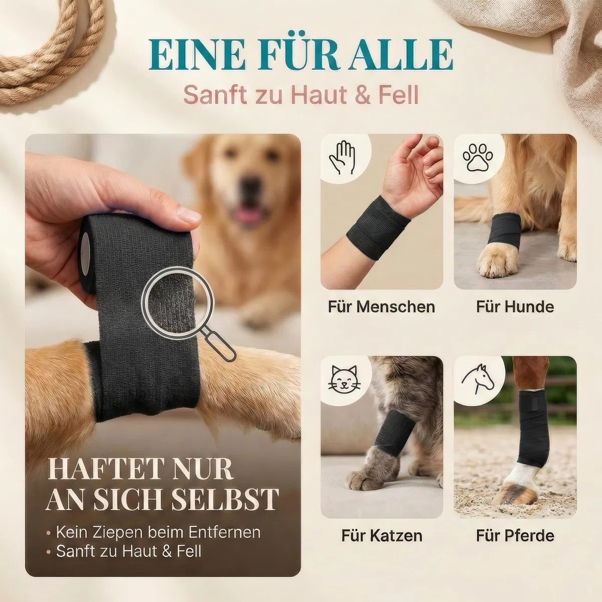HUND IST KÖNIG Bandage adhésif bandage élastique 12 x 4,7 m - Bande adhésive adhésive pour homme et animal - Bandage de fixation - Bande adhésive autocollante - Bandages adhésifs