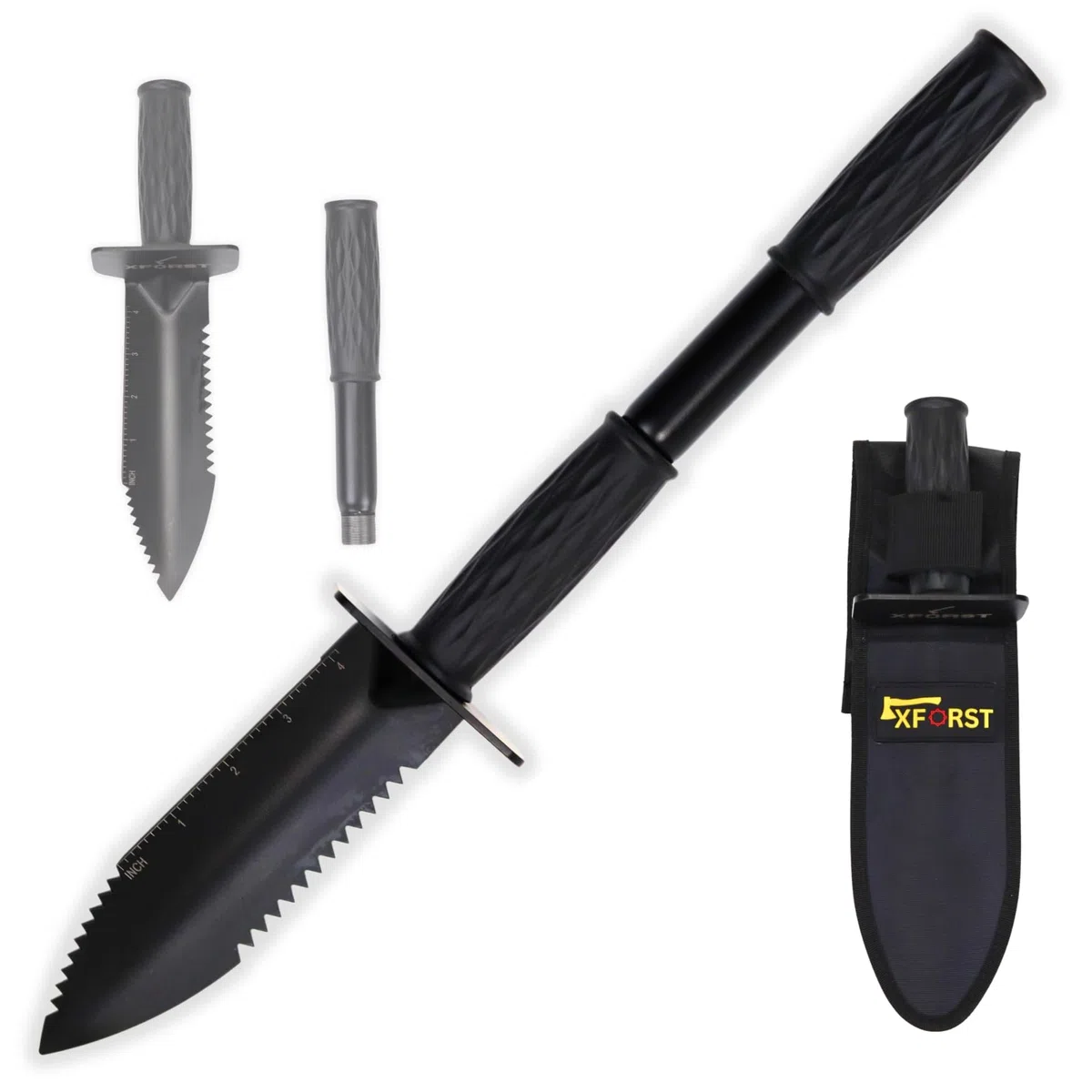 Xforst Detection metaux Pelle bêche pour détecteur de métaux vec Fonction d'Extension. Hori Hori, Pelle Camping. Mini Pelle de Survie. Idéal Le Jardinage, la Prospection. Modèle X-GM350.