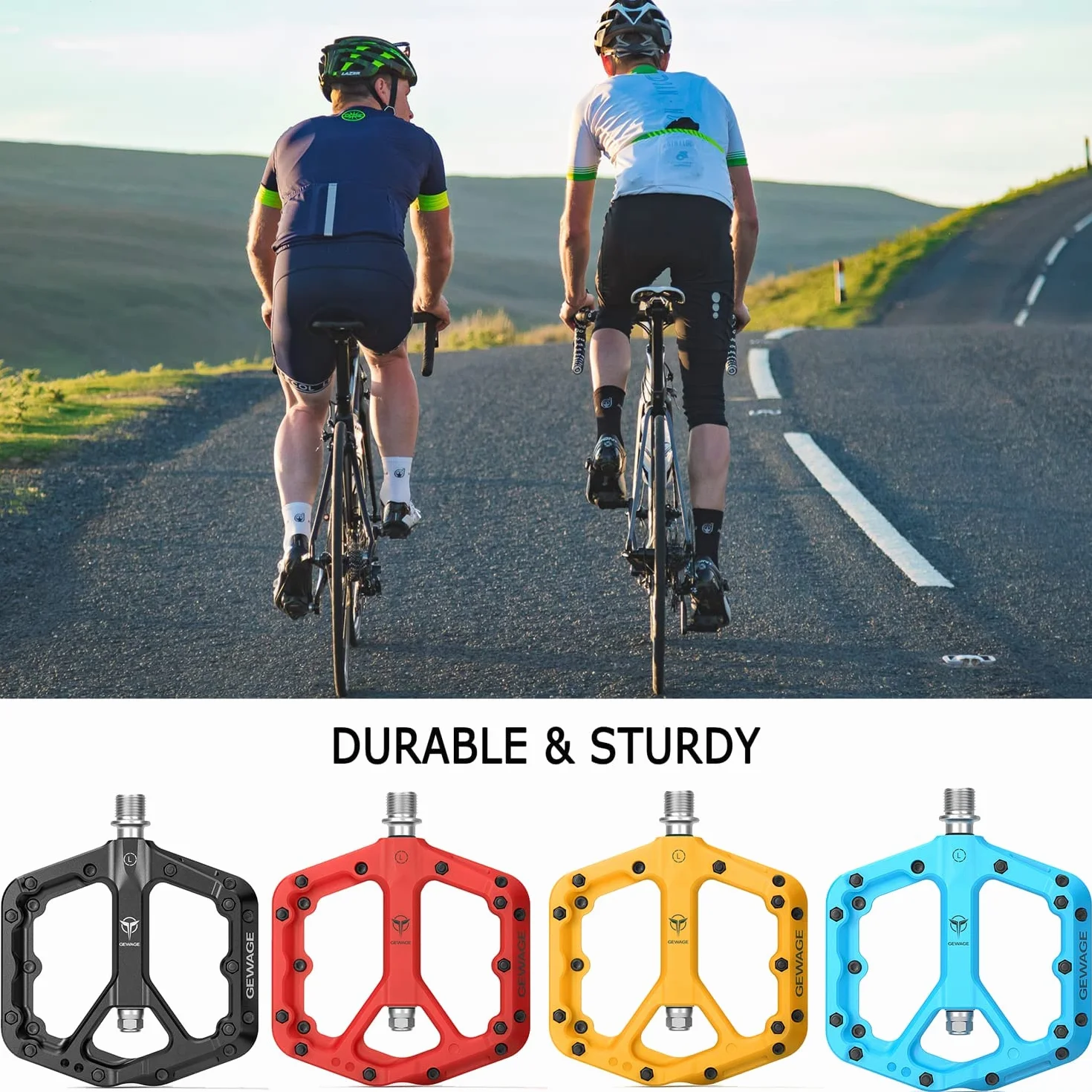 GEWAGE Pédales de vélo de Montagne, pédales antidérapantes en Fibre de Nylon VTT, pédales de vélo 9/16 ", pédales Plates légères et Larges