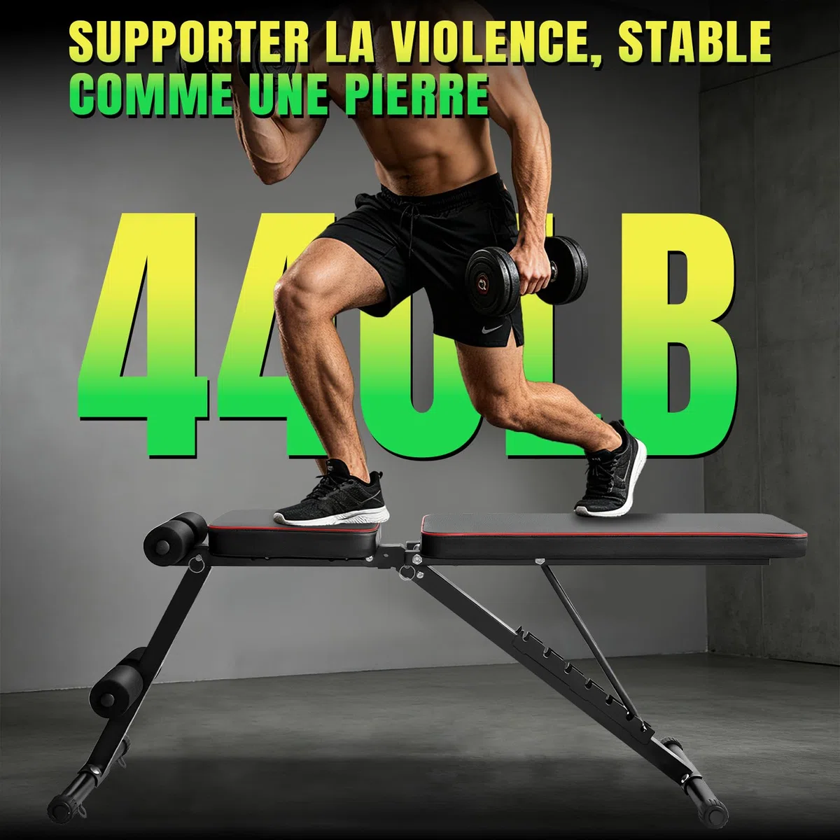 Banc de musculation Réglable pour Salle de Sport à Domicile, Certifié pour une Charge Maximale de 200 kg, Pré-assemblé à 98%, Banc Musculation Pliable avec 7 Positions