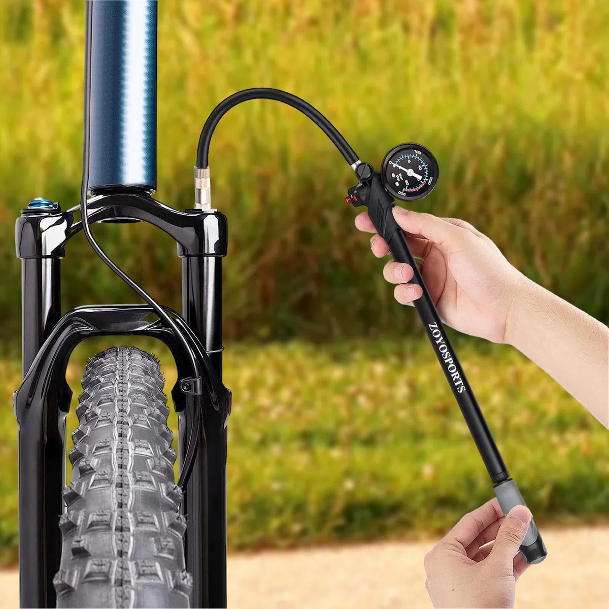 Pompe à air pour Fourche de Montagne | Gonfleur de Choc | Pompe à vélo de précision 300 PSI avec jauge intégrée et Valve de Purge pour des promenades en Douceur | Outil de réparation de Voyage idéal
