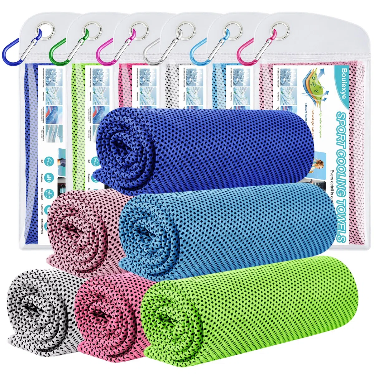 Lot de 6 Serviettes Rafraîchissantes 100 x 30 cm Serviette de Refroidissement Bleu Ciel Bleu Roi Gris Rose Rouge Vert Serviette de Refroidissement en Microfibre Serviette de Refroidissement