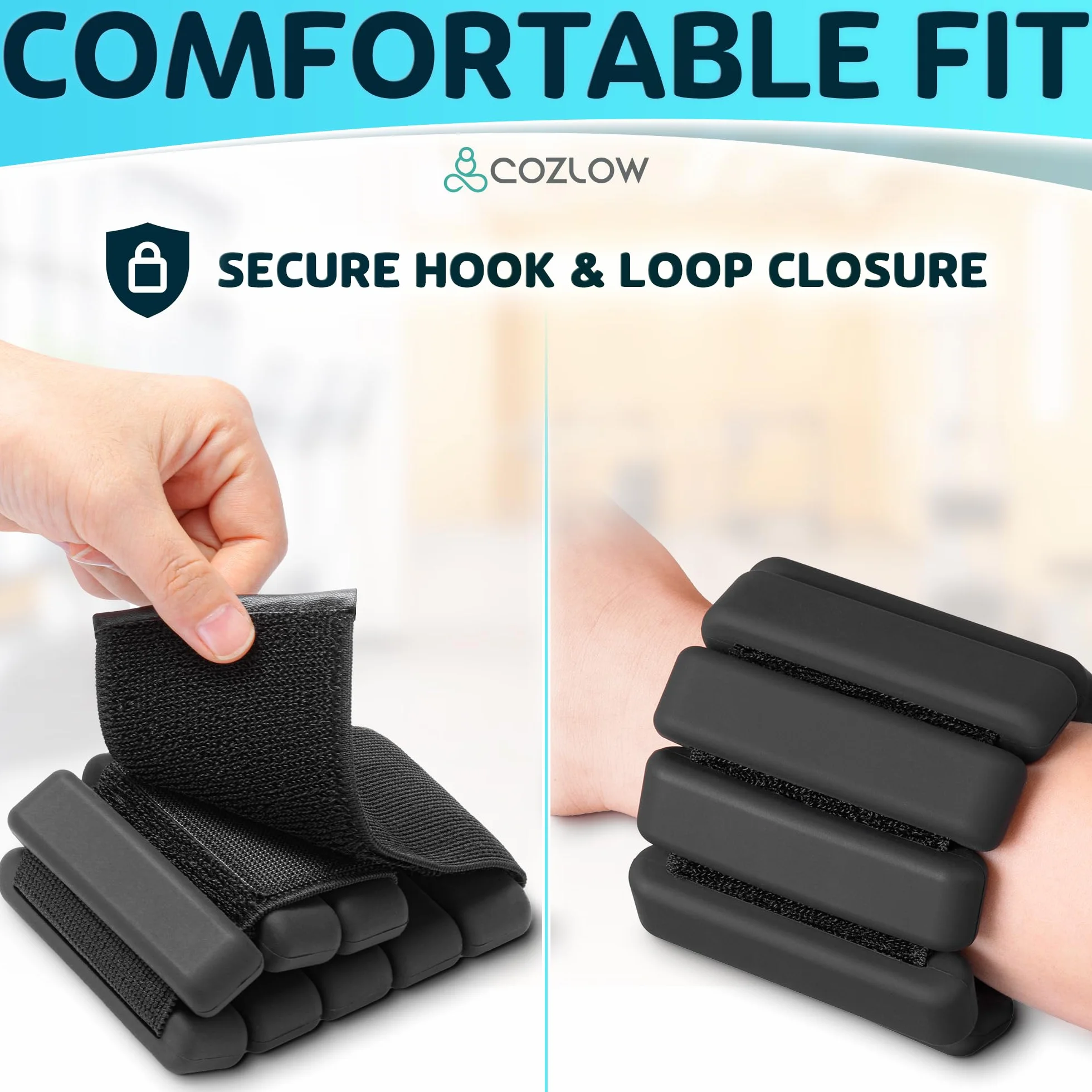 Cozlow - Poids de cheville + de poignet - pour hommes + femmes - 1 paire, différentes couleurs - Sangles d'entraînement réglables en silicone pour yoga, danse, course à pied + gym
