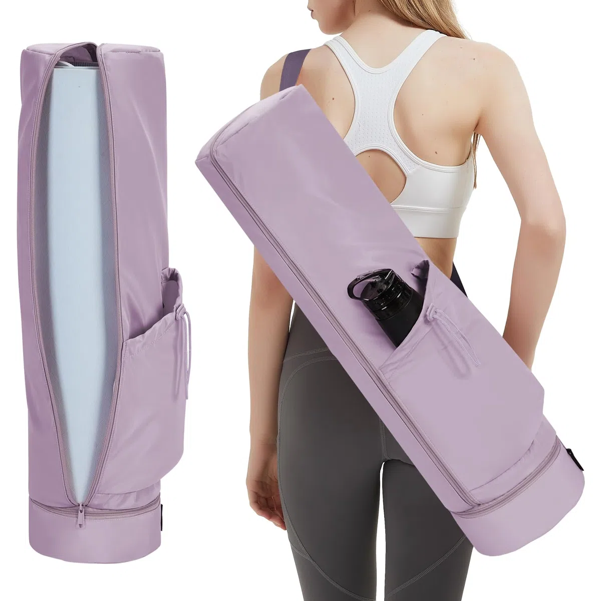 sportsnew Sac Tapis Yoga Femme Sac de Yoga à Pleine Fermeture Compartiment Humide Indépendant et Poche pour Bouteille d'eau Bandoulière Réglable